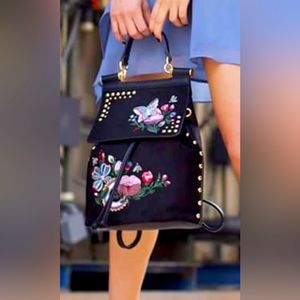 Clée Black backpack with colorful flowers & butterflies embroidery